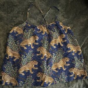 Printfresh Blue Bagheera Pajama Top Women's 1X Cotton Sleep Shirt Leopard Tiger